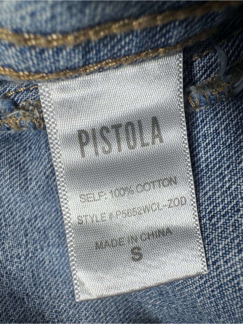 Pistola Brando Embroidered Star Distressed Cut Off Denim Blue Jean Jacket Small - Picture 15 of 15